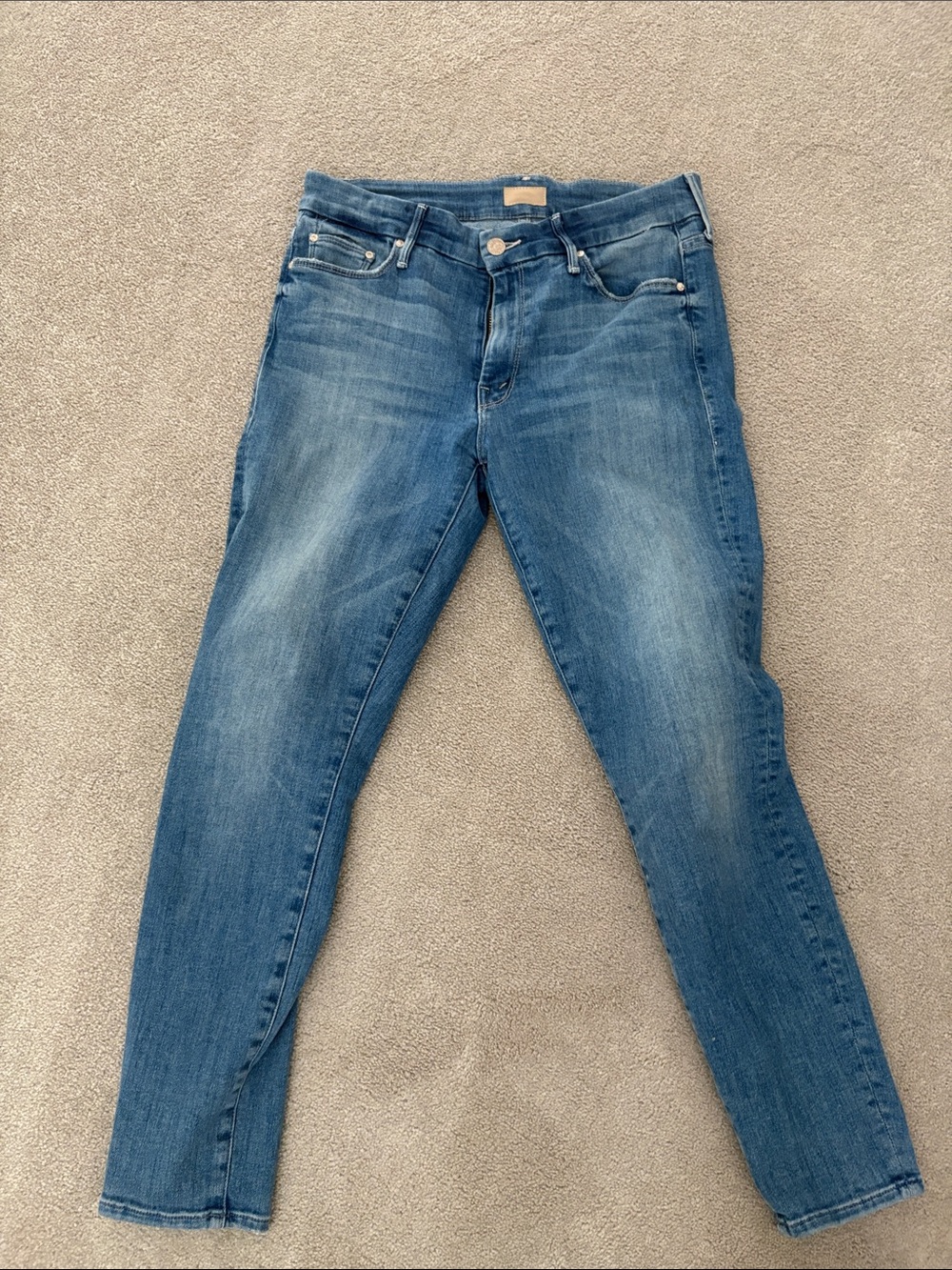 MOTHER Mid Wash Skinny Jeans in Blue
